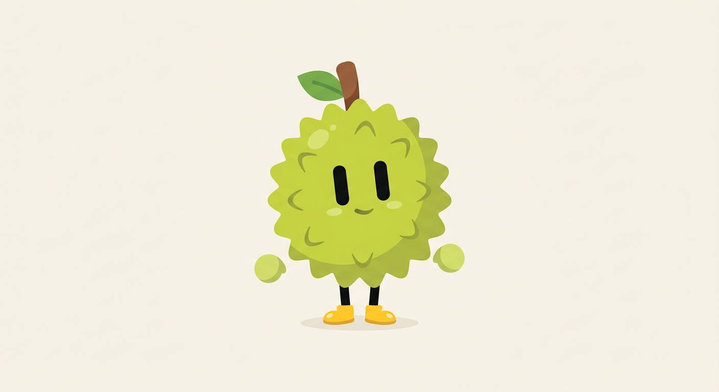 Durin, a small cute green durian character