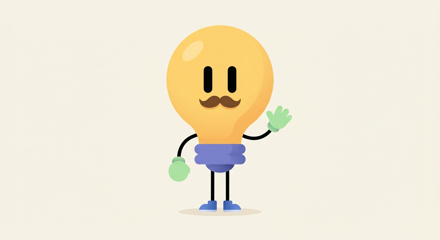 Guru Watt, a friendly lightbulb with a moustache, waving